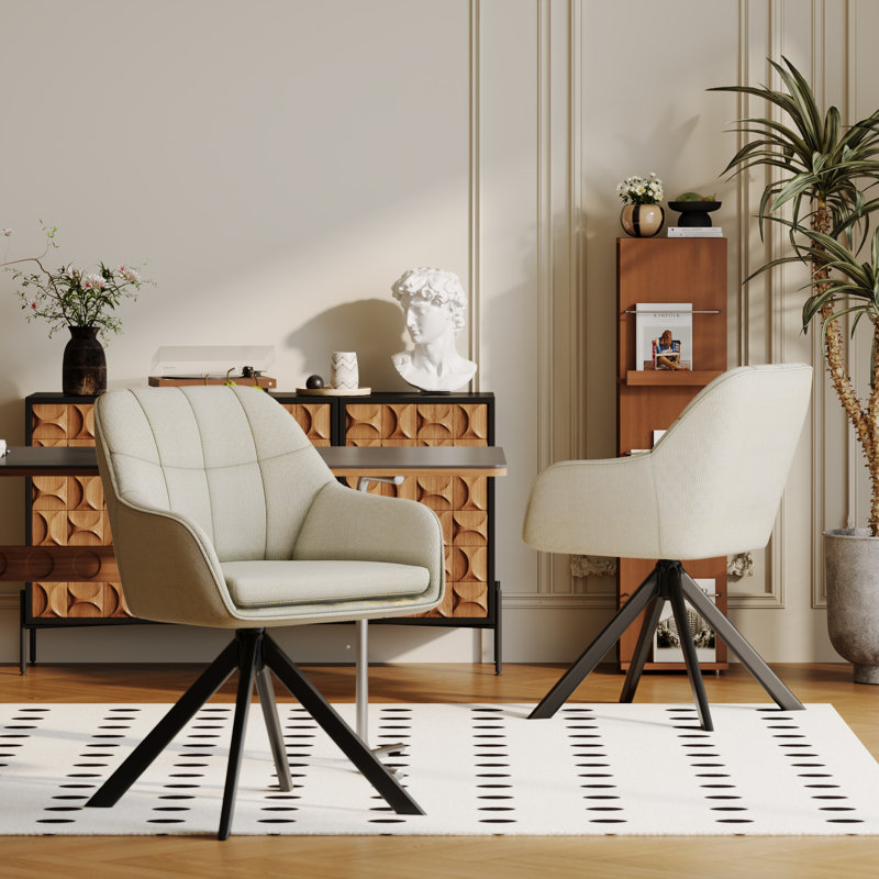 51cm H Upholstered Arm Dining Chair, Beige, Linen