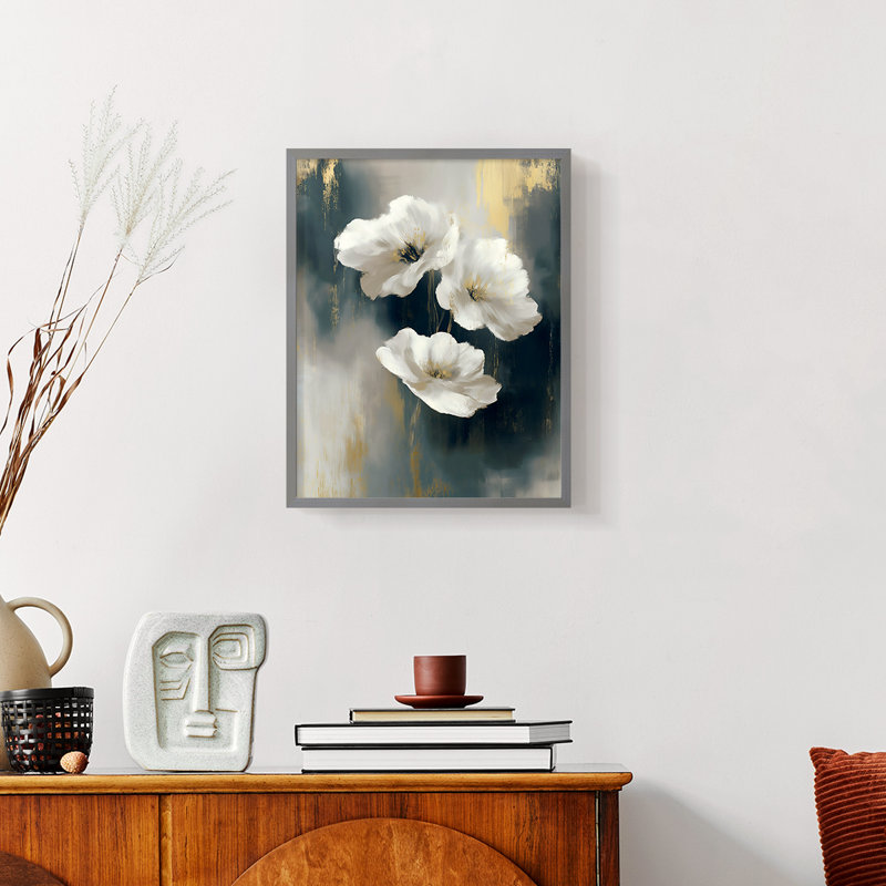 FLORAL Series Dxxi - reproduction encadrée de qualité supérieure - prête à être accrochée - aucun clou requis, Gris