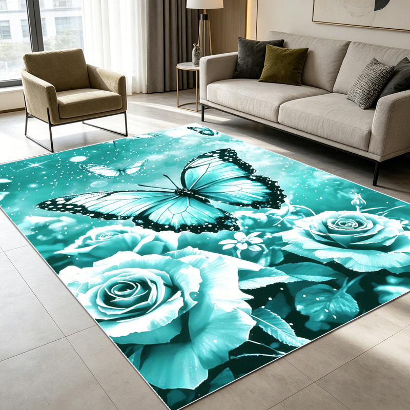 Tapis de jardin 1 pièce Sparkling Teal Butterfly Rose, Rectangle 2 pi 8 po x 4 pi