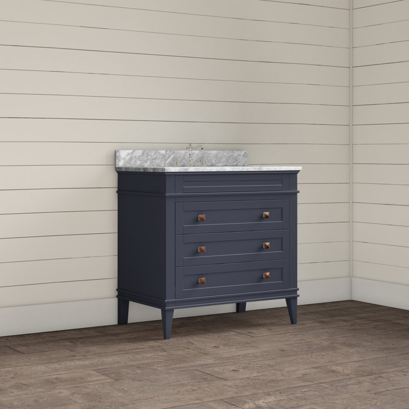 Frankfurt 36" Single Bathroom Vanity with Powder Blue Cabinet and Carrara Marble Countertop, Carrara Marble, Powder Blue