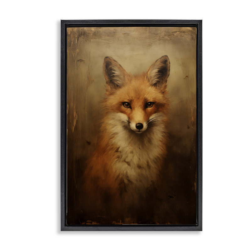 Toile flottante encadrée dorée «Dark Fox Visage» par Petal Prints Design, H 25 po x l 17 po, Cadre flottant noir de jais