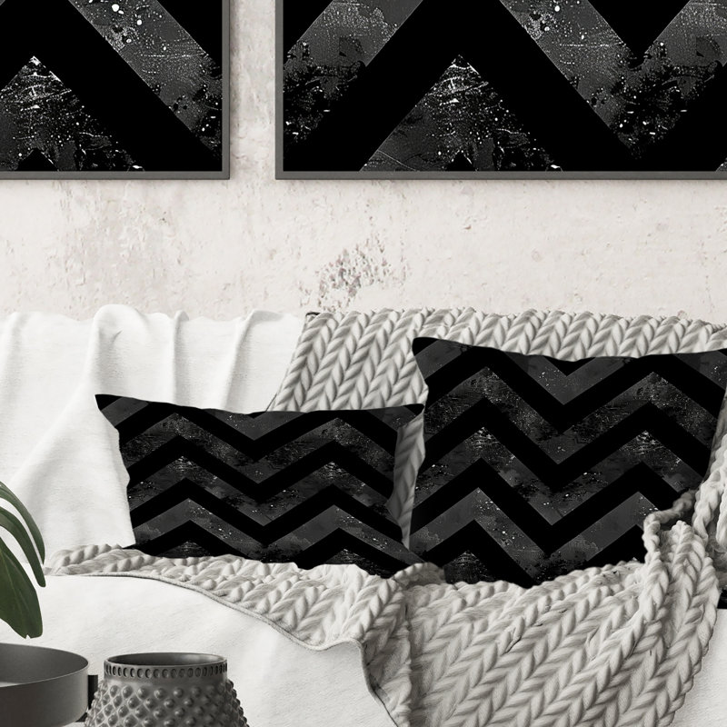 Chevron Flow II - Coussin lombaire à chevrons, Noir, noir, noir, noir