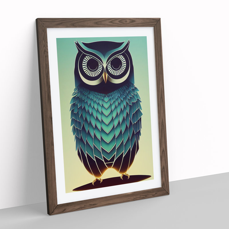 An Enlightening Owl - Wall Art, 64cm H x 46cm W, Walnut Framed