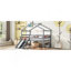 Lit simple mezzanine bas avec glissade, échelle, barrières de sécurité, structure de toit de maison, gris