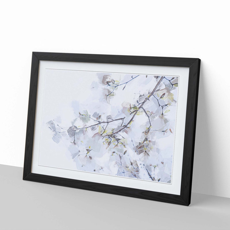 Branch of a White Magnolia Tree in Abstract - Picture Frame Painting Print, Black Framed, 36cm H x 48cm W x 2cm D