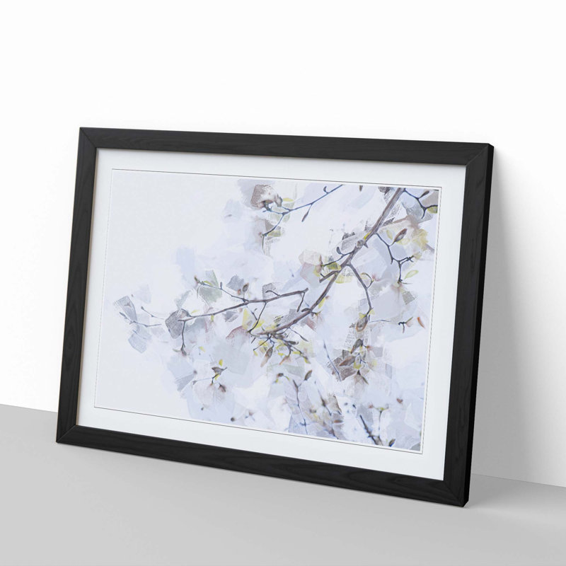 Branch of a White Magnolia Tree in Abstract - Picture Frame Painting Print, 36cm H x 48cm W x 2cm D, Black Framed