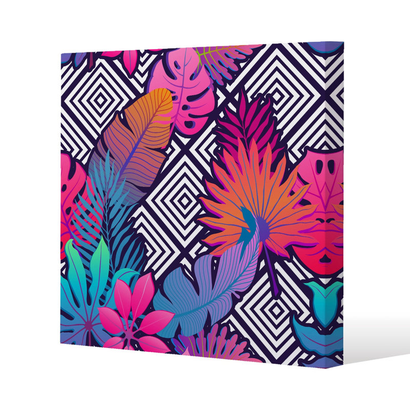 Tropical Geometric Slim Style Canvas Print, 15mm Slim Real wood., 20 cm H x 20 cm W