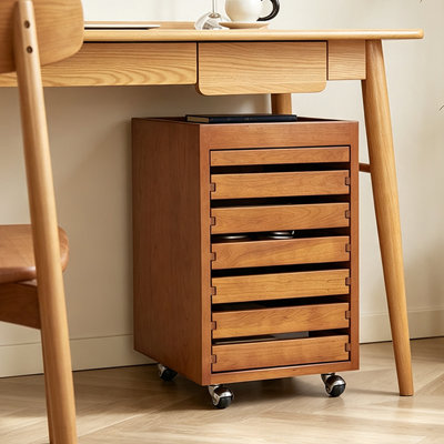 Modern Brown Movable Solid Wood Filing Cabinet