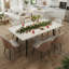 Extendable Stone Top Metal Base Dining Table