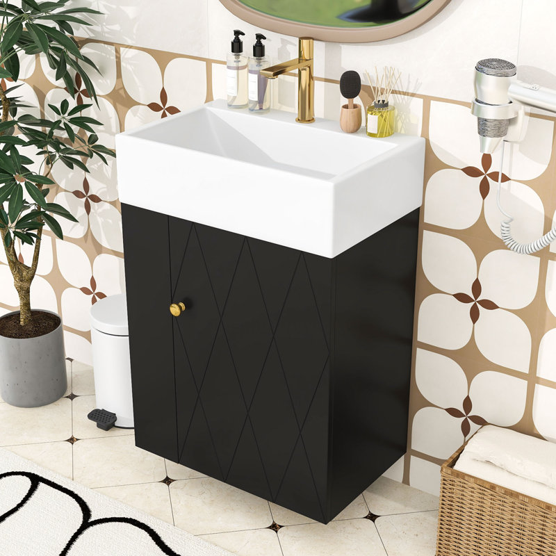 Meuble-lavabo mural de 20 po avec panneau de fibres à densité moyenne durable, Noir