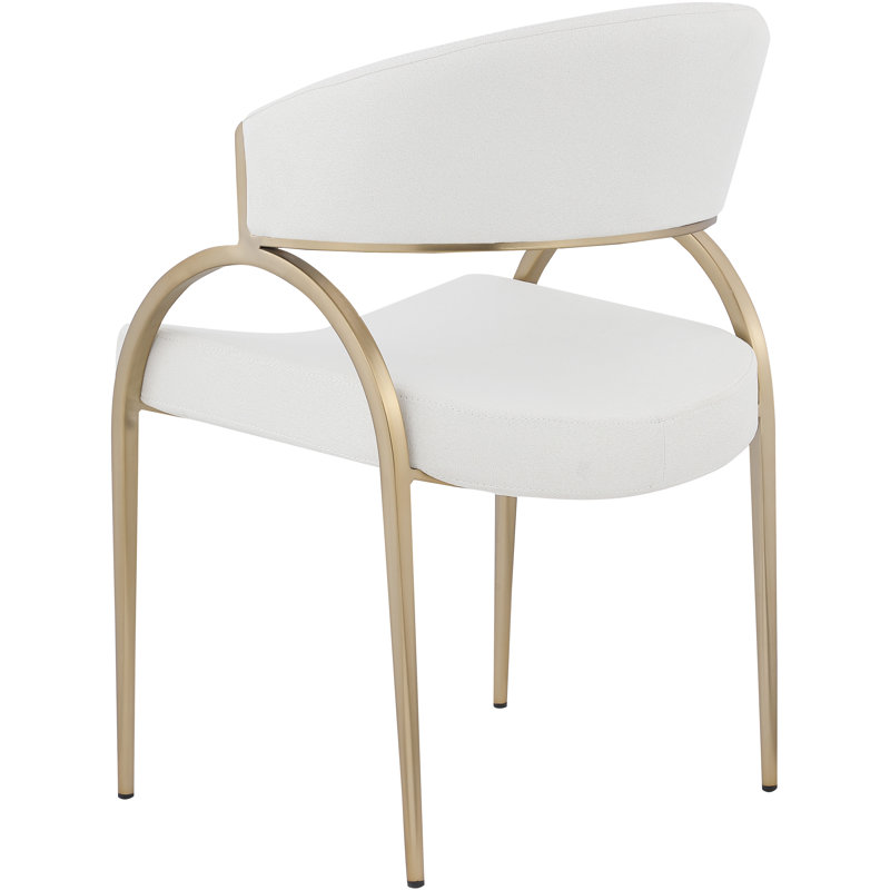 17.72'' H Upholstered Metal Armchair, Cream Linen Textured Fabric, Brushed Brass