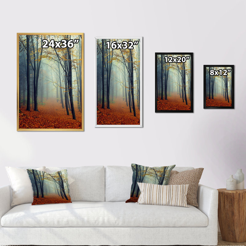 Paysage d'automne - Peinture, H 32 po x l 16 po x P 1 po, Cadre flottant brun