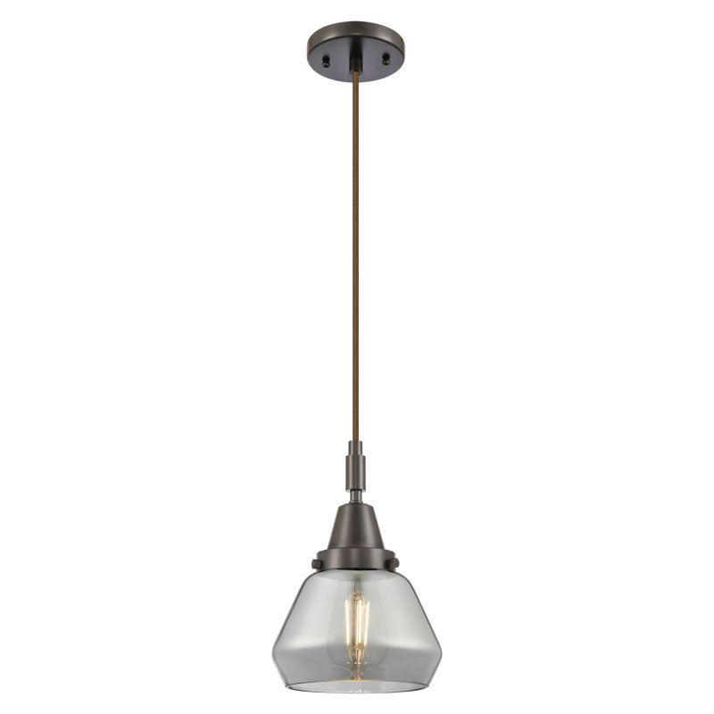 Downtown Urban - Caden Amylynn - Mini-luminaire suspendu à cordon 1 lumière 7 po, Gris fumée clair, Bronze frotté à l'huile