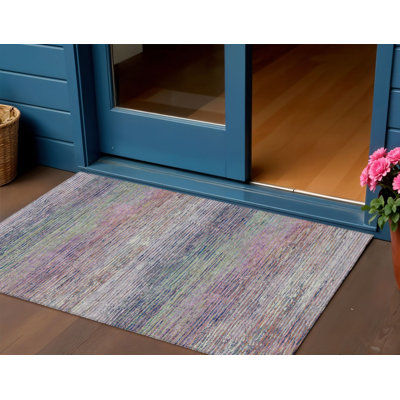 Tapis intérieur lavable rayé 3 pi x 5 pi rosé