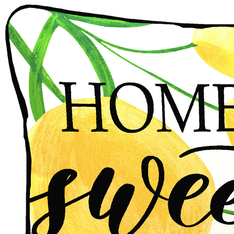 16" x 12" Outdoor Lumbar Throw Pillow with Welt, Green/Black/White/Yellow Home Sweet Home