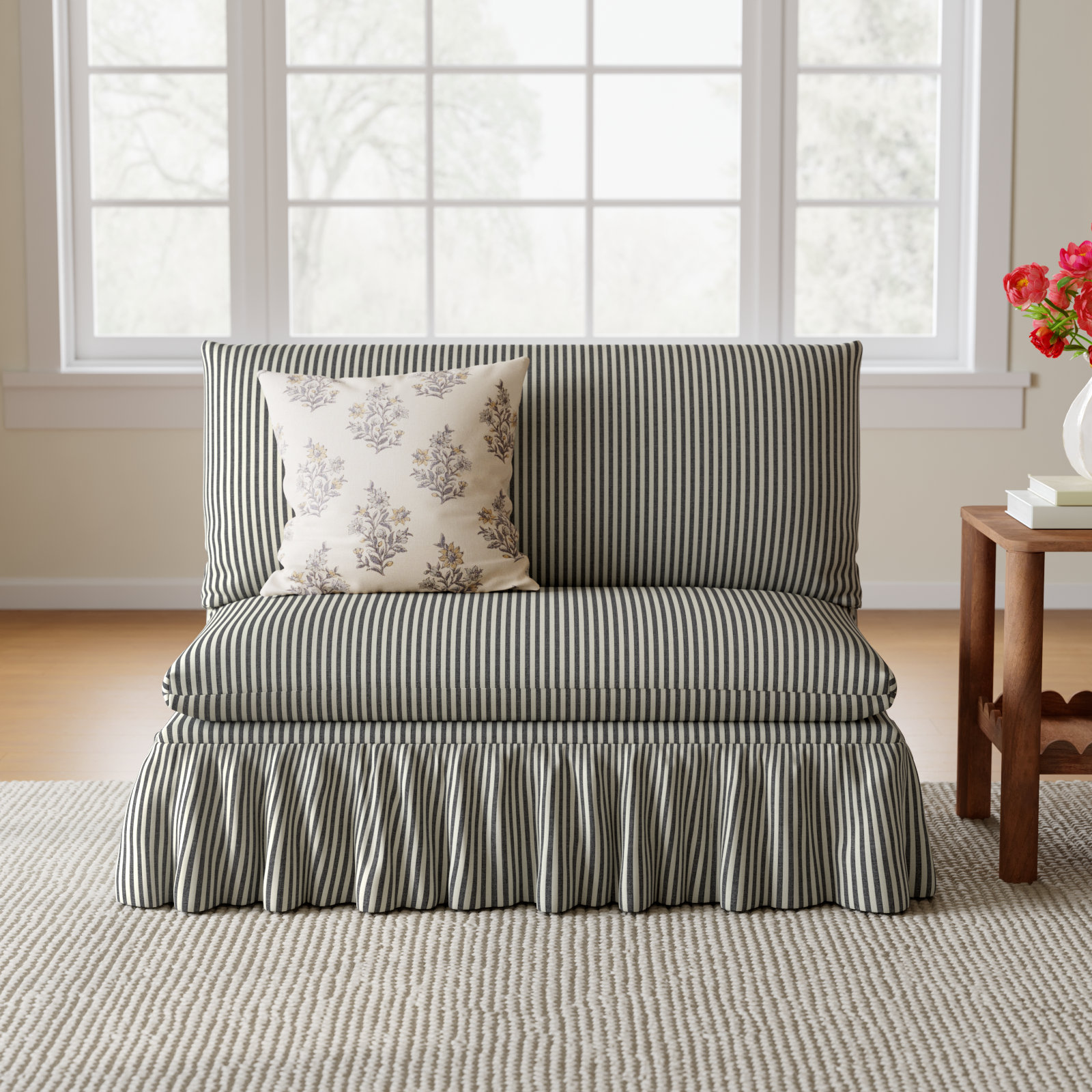 Stoffer Home x Cloth and Co. Thelma Settee, Jane Stripe Carbon