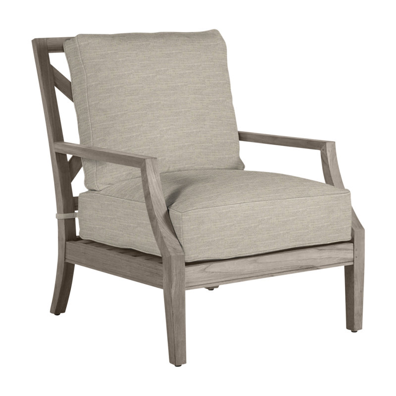 Haley Teak Patio Chair with Cushions, Oyster Teak, Dove Sunbrella® Linen, No welt + Standard fill