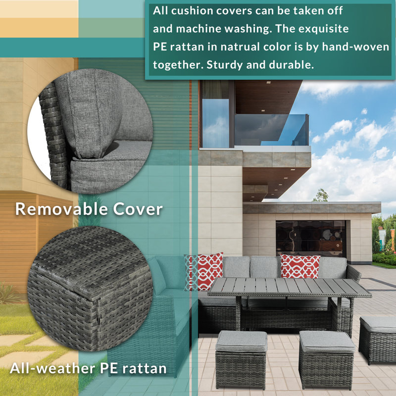Ensemble de conversation modulaire avec coussins 7 pièces, gris