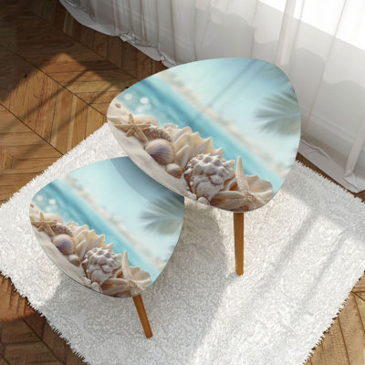 Triangle Nesting Coffee Table Set of 2 Seashells starfish sandy beach sunny day Blurred sea water sky Summer End Table Modern Minimalist Side Table Set for Living Room Bedroom