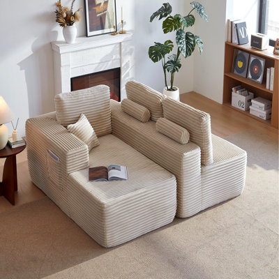 104''Cloud Sectional Couch With L-Shaped Chaise,Modern Modular Sofa With Deep Seat, With Side Pockets ,Upholstered Couches For Living Room Bedroom,No Assembly Required,,Beige