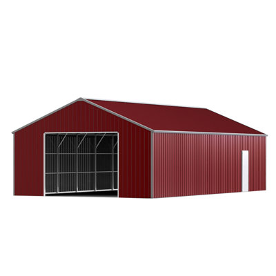 22FT X 23 FT Double Garage Steel Barn Shed – Red-Brown Heavy Duty Metal Garage Storage Shed - The Customer Must Have Unloading Capabilities, Such As A Forklift Or Crane