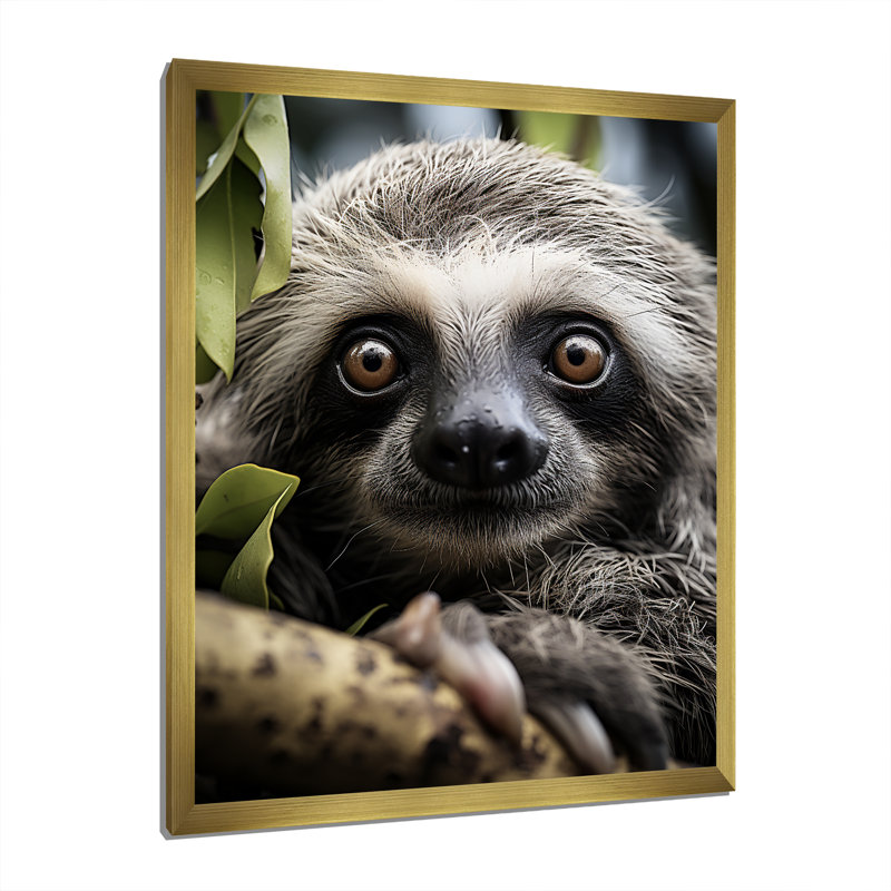 Loeda Sloth Portrait Vibrant, reproduction d'art sur toile, Encadrement doré, H 32 po x l 24 po x P 1 po