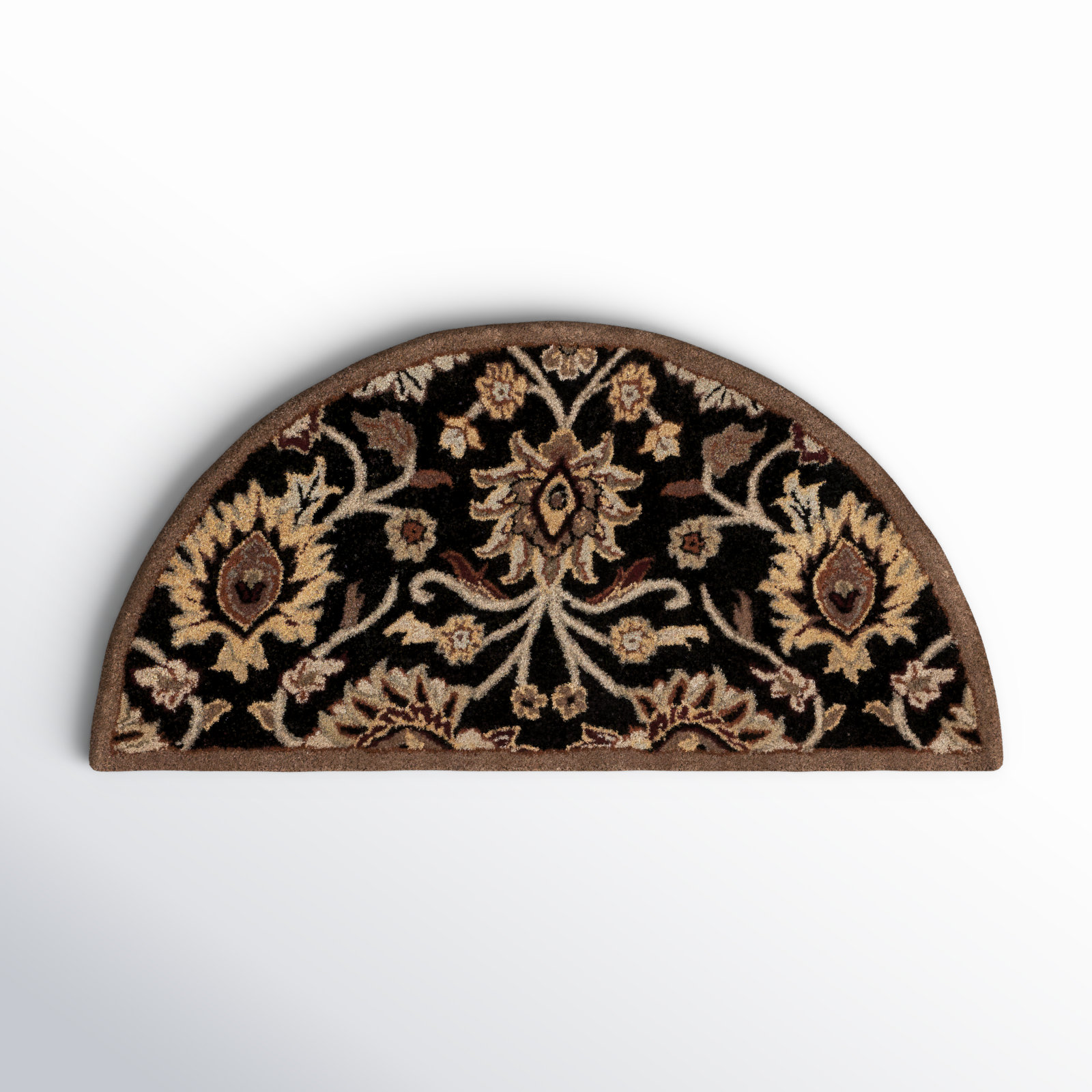 Arden Floral Hand-Tufted Wool Black/Camel Area Rug, Semi Circle 2' x 4'