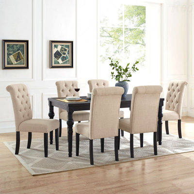 7-Piece Wood Dining Set: Dark Wash Turned-Leg Table & 6 Chairs