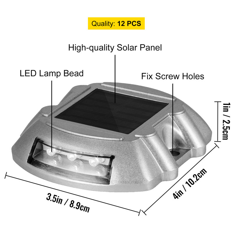 Ensemble de 12 lumières solaires blanches pour allée à quai avec bouton de commutateur, Blanc
