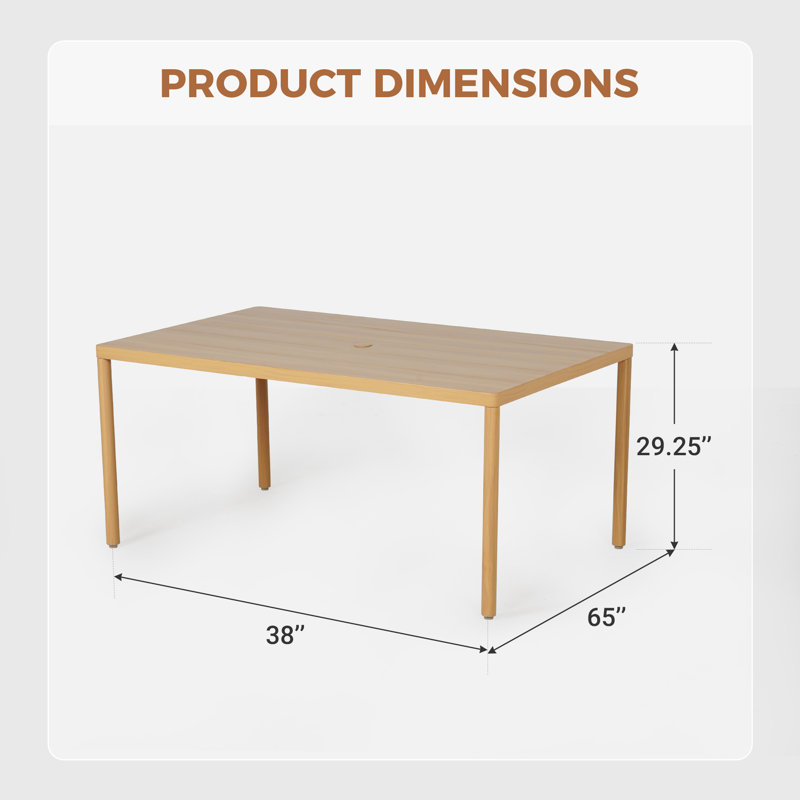 Table de salle à manger d'extérieur en acier Huitt avec finition en bois de teck, assemblage sans outil
