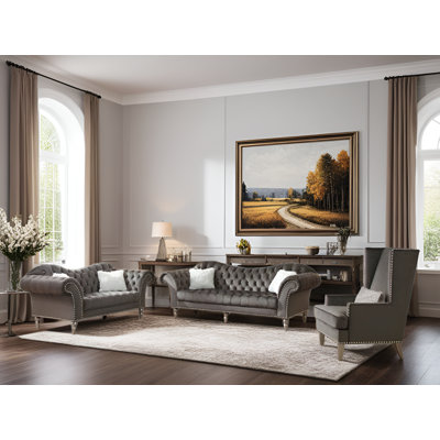 Monieke Dark  Velvet 3pc Living Room Set