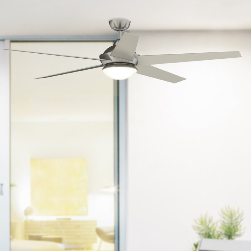 Covert 64 inch Indoor/Outdoor Ceiling Fan with LED Light Kit - Brushed Nickel with Grey blades