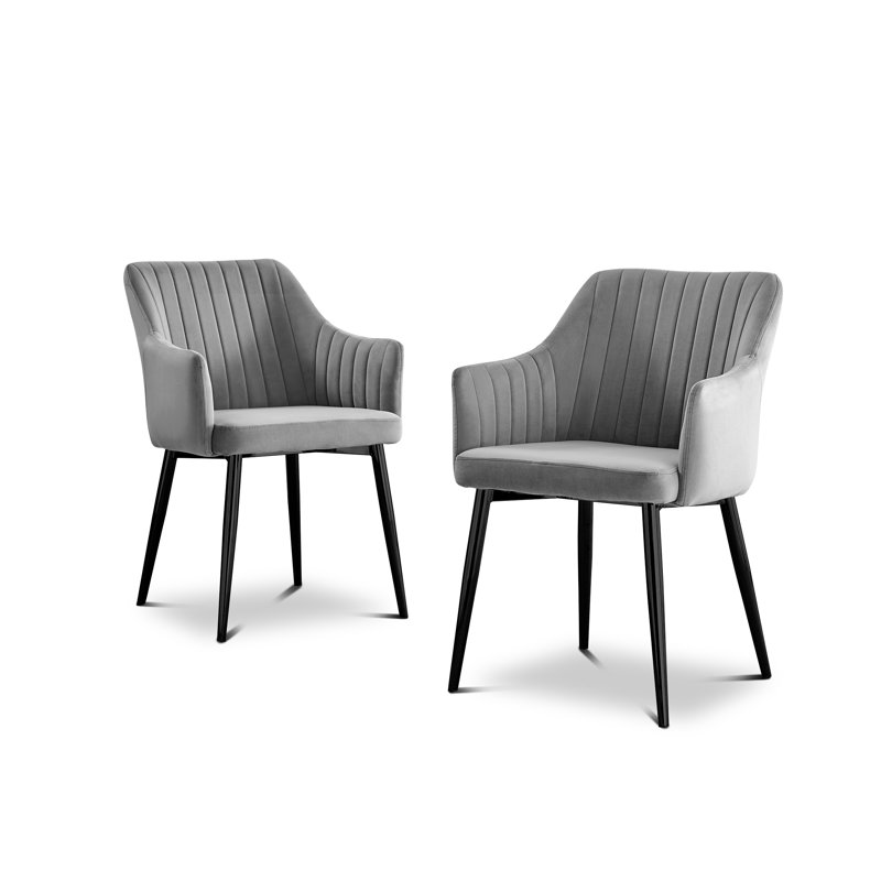 Chaises de salle à manger rembourrées en velours de luxe Wethersfield, Noir, Gris