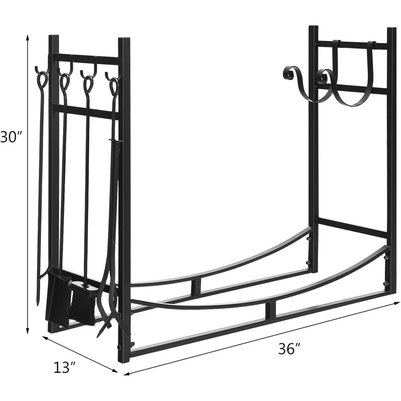 Support à bûches de foyer 36 po avec 4 outils pour l'intérieur et l'extérieur Red Barrel Studio®