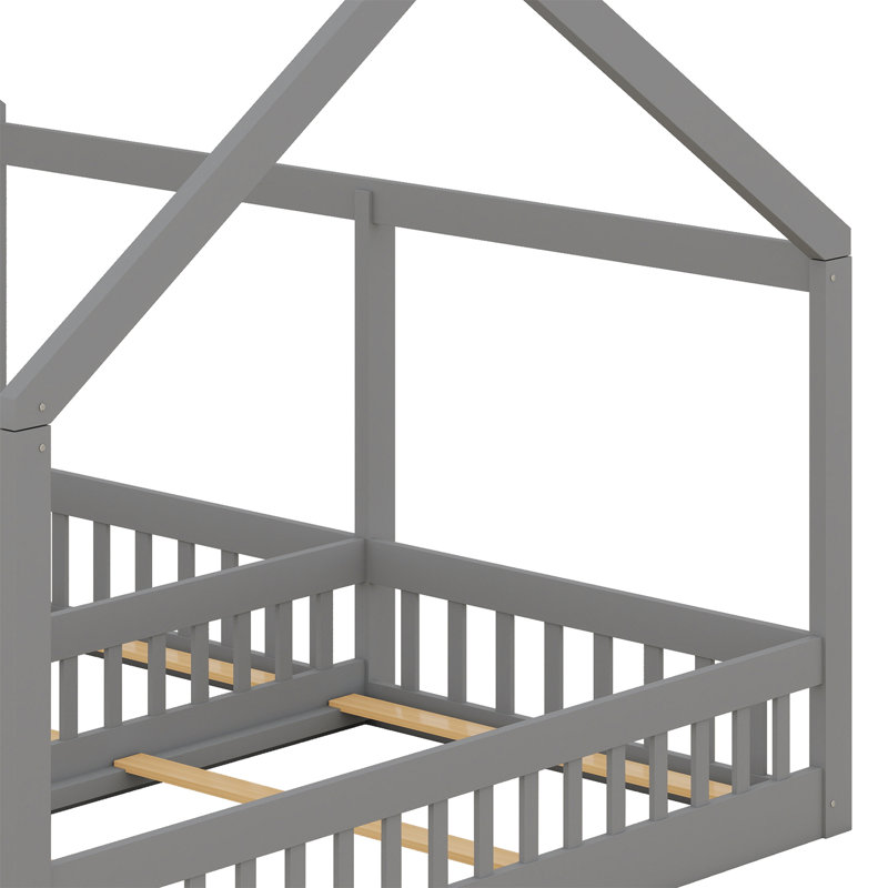Lit plateforme House, deux lits partagés, Gris