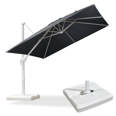 Ronak 9' Square Cantilever Light Gray Umbrella with Base and 360° Rotation
