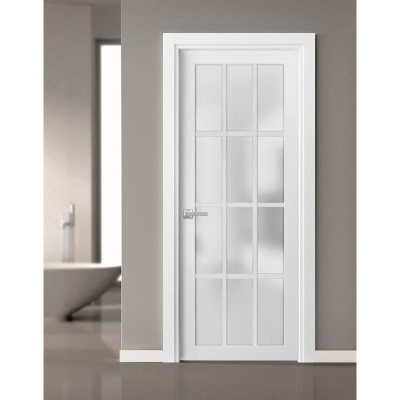Porte standard en verre givré Felicia, 32 po x 80 po, Blanc mat