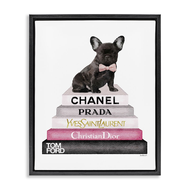 Art mural sur toile de style bouledogue français par Amanda Greenwood, Cadre flottant noir de jais