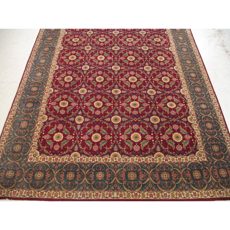 Oriental Hand-Knotted Wool Burgundy/Beige/Ocean Area Rug