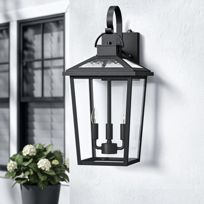 Lanterne murale d'extérieur 2 lumières H 2 po Traditional avec abat-jour en verre transparent Traditional