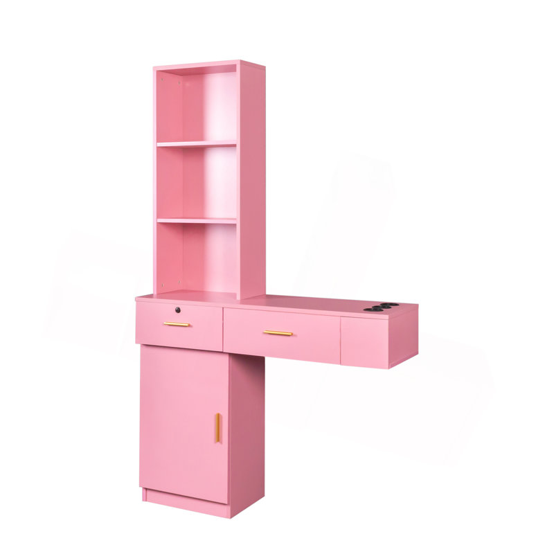 Modern And Stylish Hair Dressing Desk With Ample Storage And Functional Design, Pink