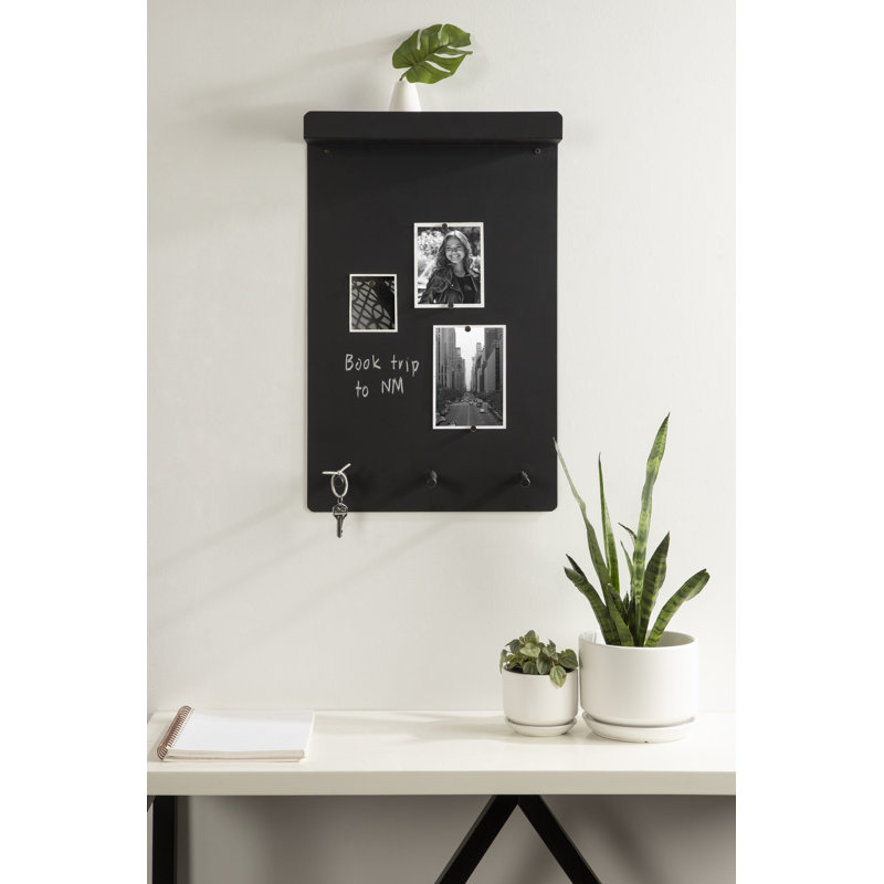 Black Metal Wall Organizer with Shelf and Hooks