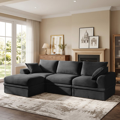 Canapé d'angle modulaire en velours côtelé 4 pièces en forme de L de 107 pouces avec rangement, canapé compressible reconfigurable