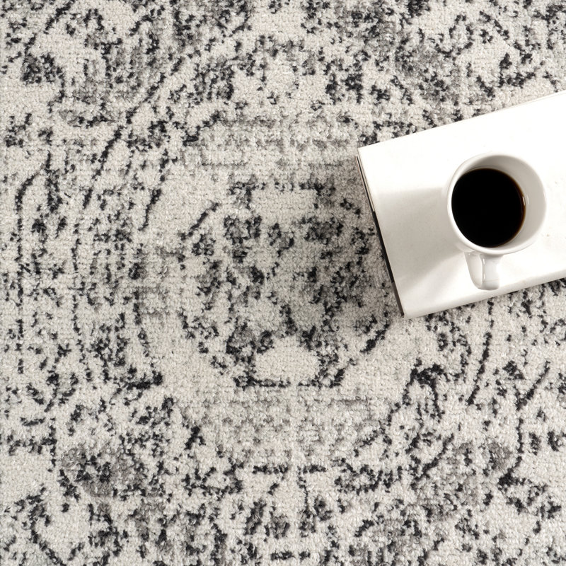 Asmin Medallion Area Rug for Living Room Bedroom Dining Room Kitchen, Grey/Ivory, Oval 6'7" x 9'