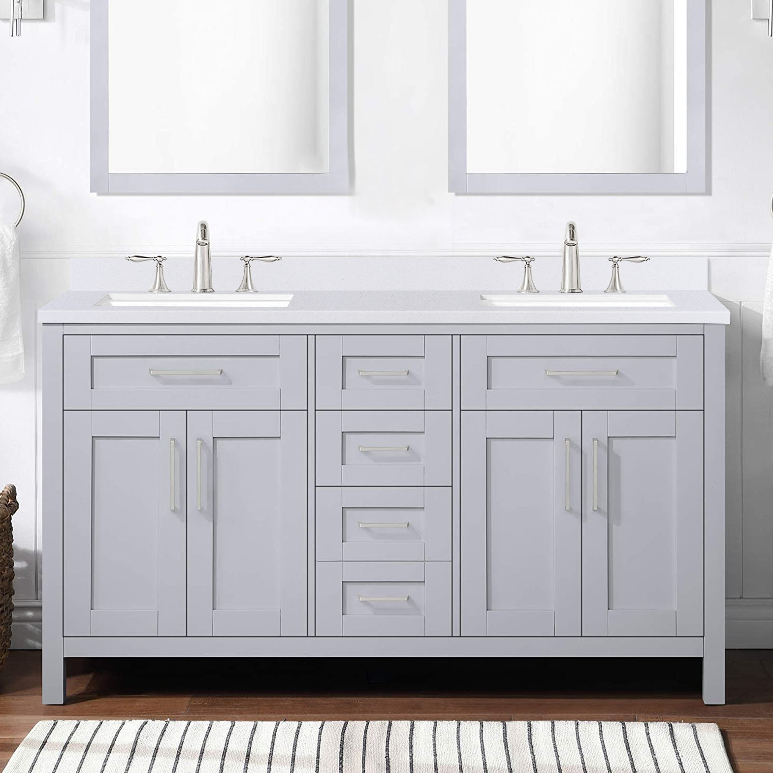 PROOX 60'' Quartz Double Vanity Top with Sink Faucet Holes Wayfair