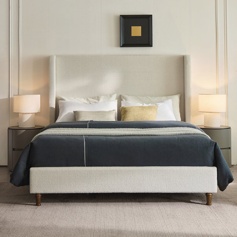 Grand lit tapissier avec tête de lit, aucun sommier nécessaire, Grand