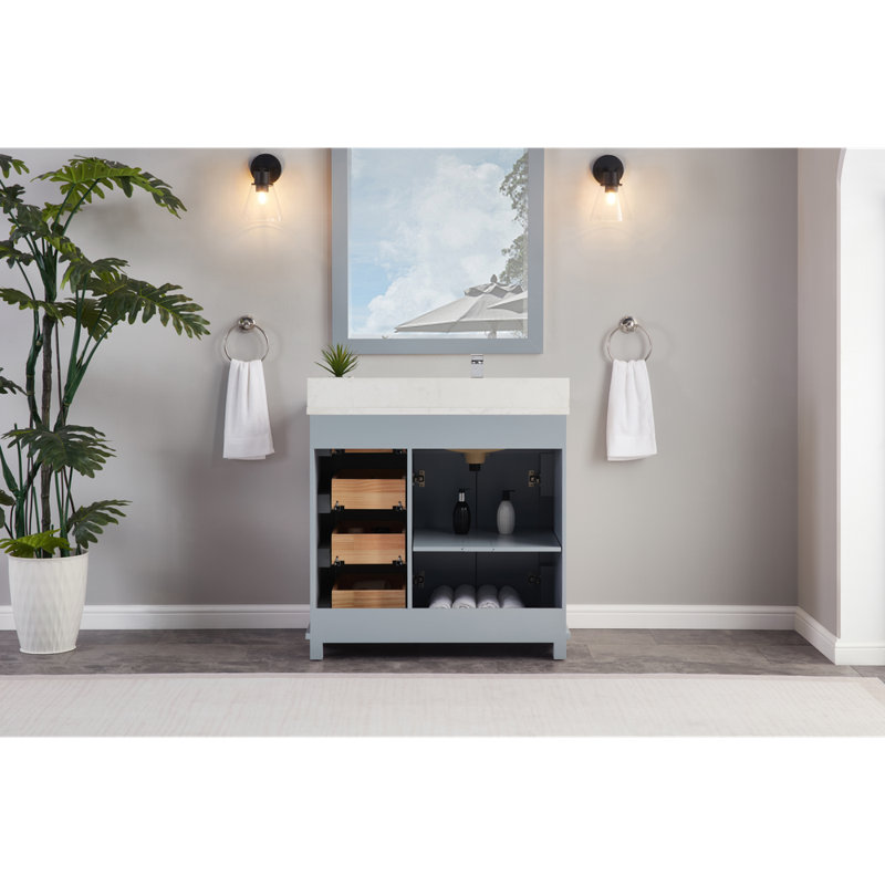 36" Solid Wood Sink Vanity  With 1' Artificial Stone Top, Cadet