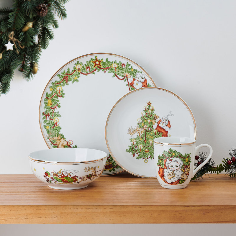 Fitz and Floyd St. Nicholas 16-Piece Dinnerware Set, Service For 4