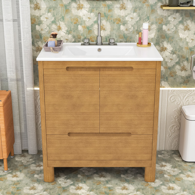 Système de meuble-lavabo élégant avec solutions de rangement spacieuses, Naturel