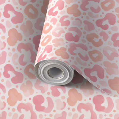 Papier peint auto-adhésif à peler et à coller léopard rose sans couture à la main élégant et auto-adhésif et amovible 17,7 po x 118 po (45 x 300 cm)